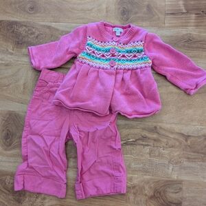 Gap‎ Matching Set Baby Girl 6-12 M Woven Knit Cardigan Sweater & Pants Pink